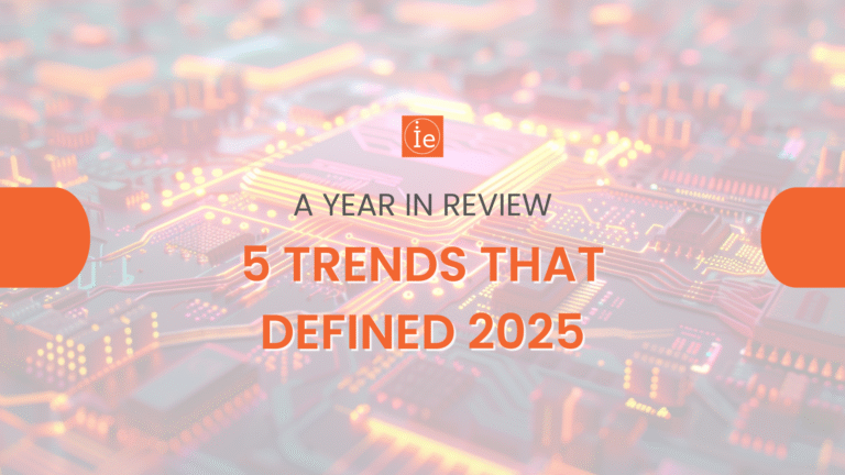 Banner image with a blurred circuit board background and the text ‘A Year in Review – 5 Trends That Defined 2025,’ featuring the Innovationedge logo